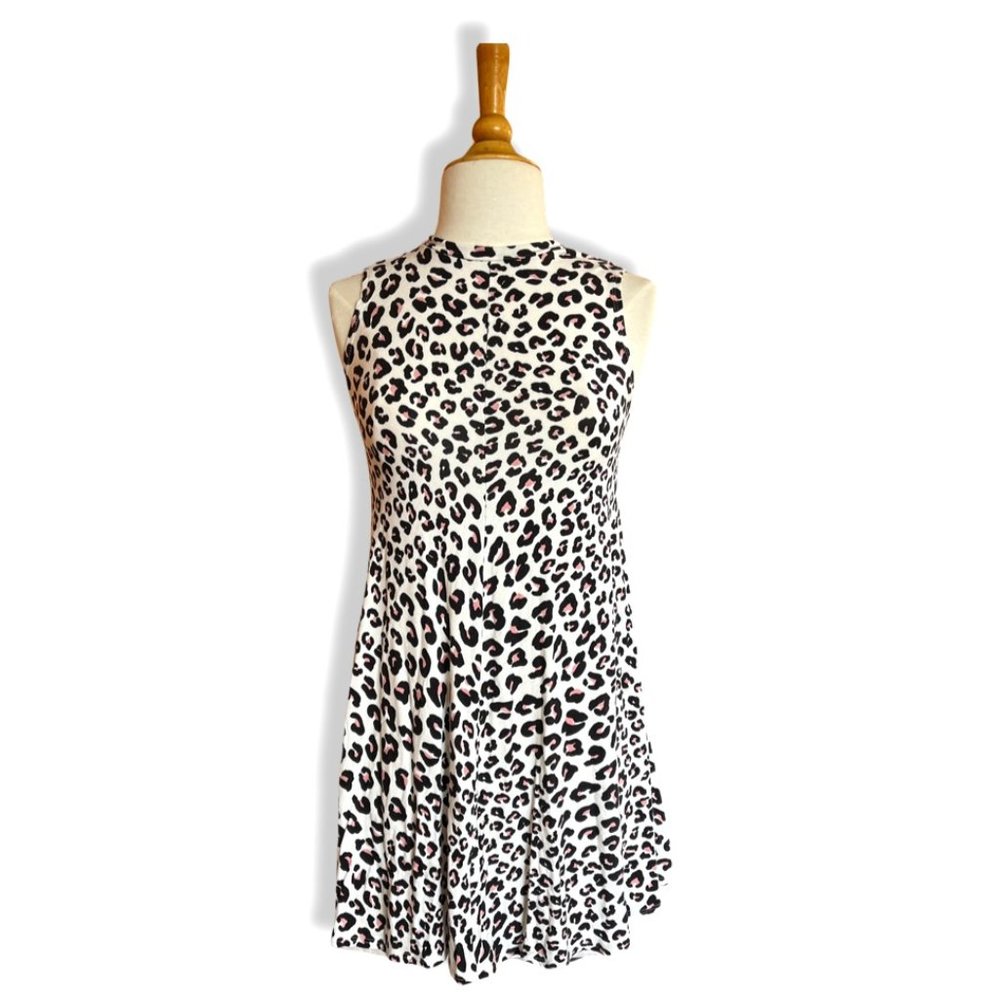 Nordstrom Mock Turtleneck Sleeveless Leopard Print Mini Smock Dress